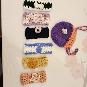 Handmade Purple & Peach Crochet Baby Multicolor Headbands Set With Carrying Case